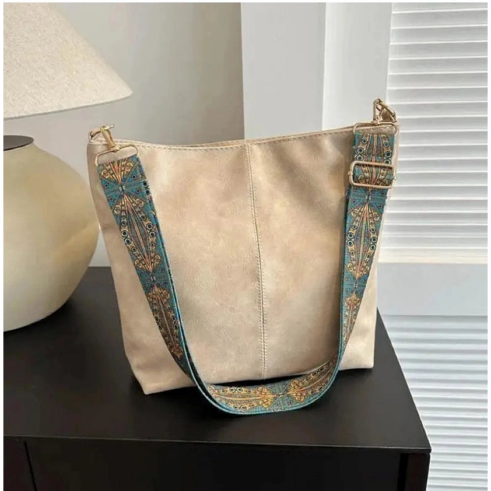 जेनरिक महिलाओं का पीयू लेदर जिपर हैंडबैग (बेज)