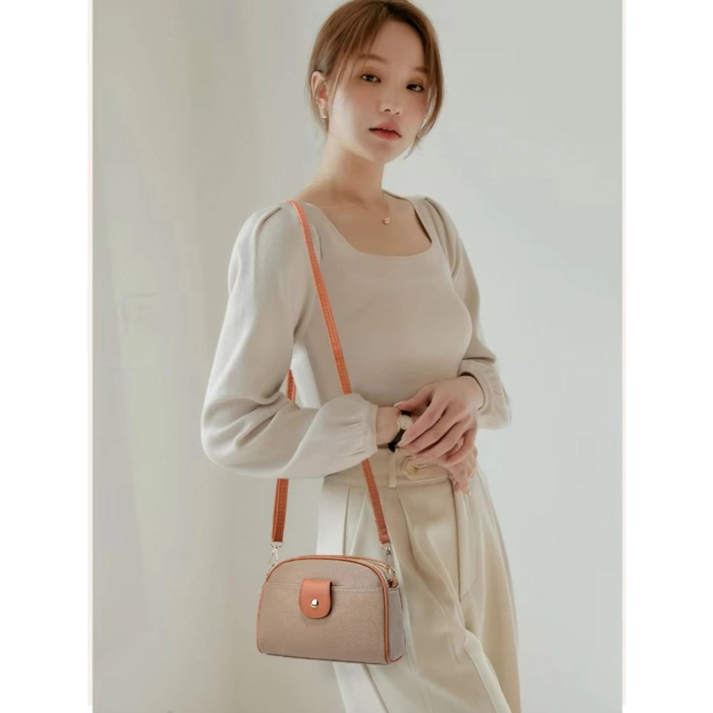 महिलाओं के लिए जेनेरिक पीयू लेदर जिपर स्लिंग बैग (खाकी)