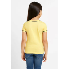 Generic Girl's Cotton Printeded Round Neck T-Shirt (Yellow)