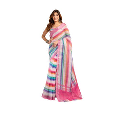 Generic Women's Faux_Linen Printed Ready-to-Wear Saree With Unstitched Blouse 5.5 Mtr (Multicolor)