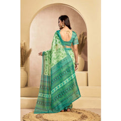 Generic Women's Faux_Linen Printed Ready-to-Wear Saree With Unstitched Blouse 5.5 Mtr (Light_Green)