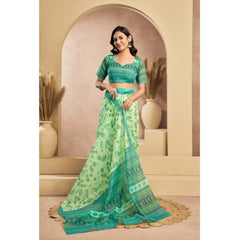 Generic Women's Faux_Linen Printed Ready-to-Wear Saree With Unstitched Blouse 5.5 Mtr (Light_Green)