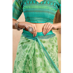 Generic Women's Faux_Linen Printed Ready-to-Wear Saree With Unstitched Blouse 5.5 Mtr (Light_Green)