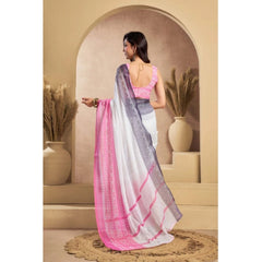 Generic Women's Faux_Linen Printed Ready-to-Wear Saree With Unstitched Blouse 5.5 Mtr (Off_White)