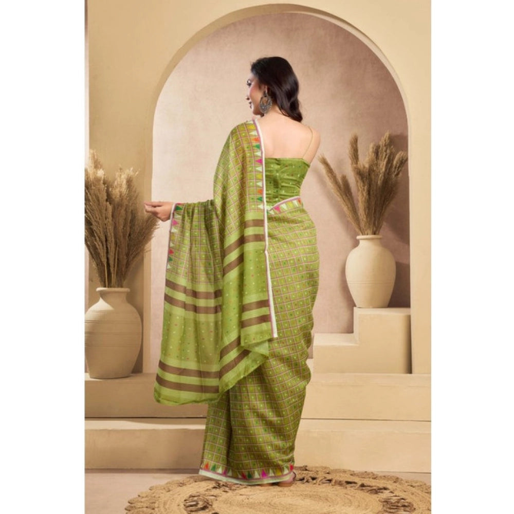Generic Women's Faux_Linen Printed Ready-to-Wear Saree With Unstitched Blouse 5.5 Mtr (Olive)