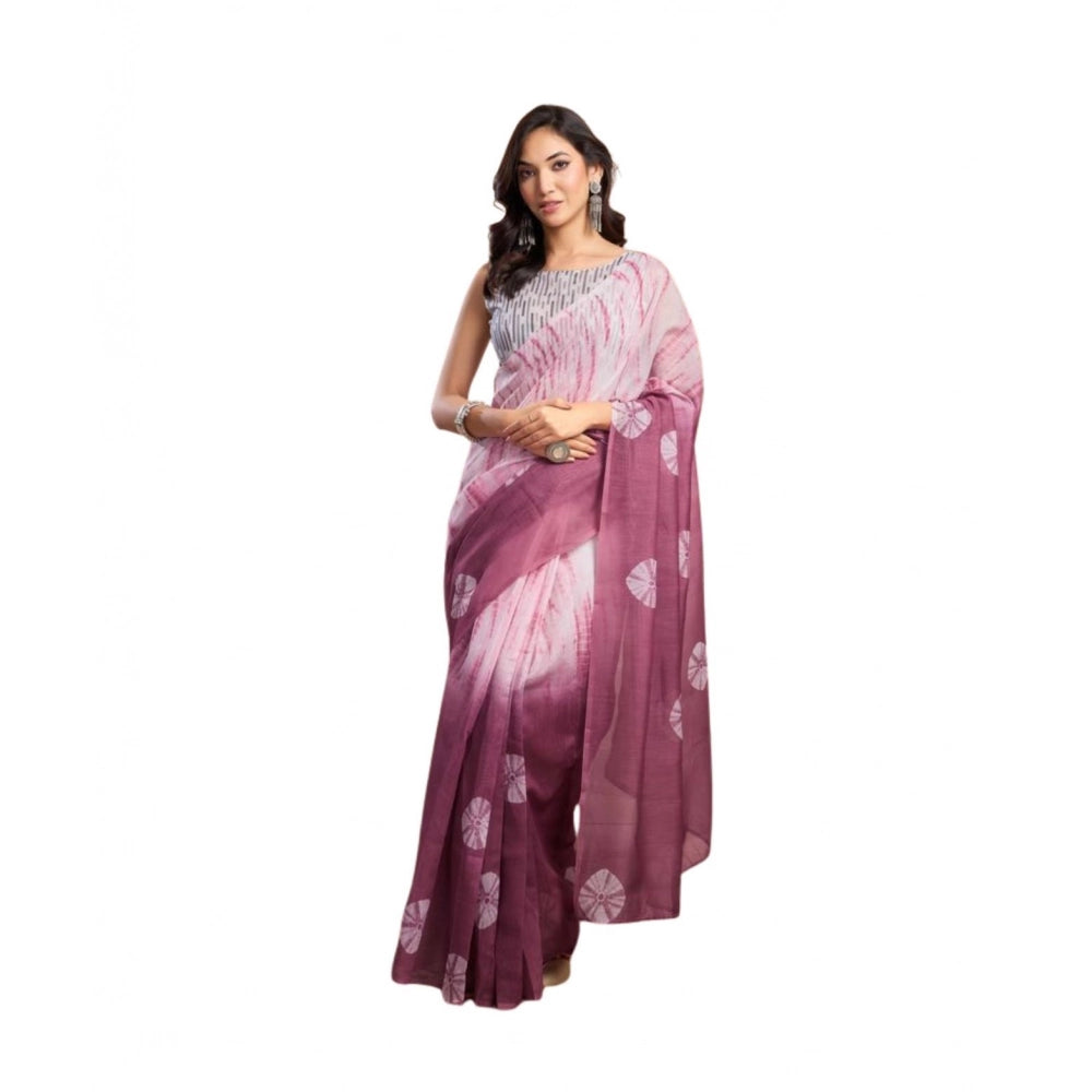 Generic Women's Faux_Linen Printed Ready-to-Wear Saree With Unstitched Blouse 5.5 Mtr (Wine)