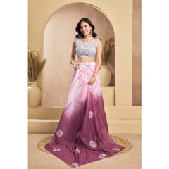 Generic Women's Faux_Linen Printed Ready-to-Wear Saree With Unstitched Blouse 5.5 Mtr (Wine)