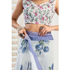 Generic Women's Faux_Linen Printed Ready-to-Wear Saree With Unstitched Blouse 5.5 Mtr (White)