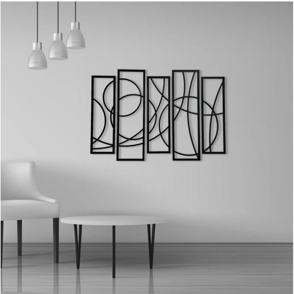 Generic Wooden 5-Piece Wall Art Panel Frame â€“ Elegant Black Abstract Design