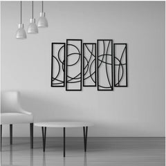 Generic Wooden 5-Piece Wall Art Panel Frame â€“ Elegant Black Abstract Design