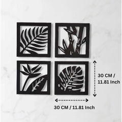Generic 7 Decore Wooden 4 Pieces Square Tree Leaf Wall Art Panel Frame â€“ Black (Big Size)