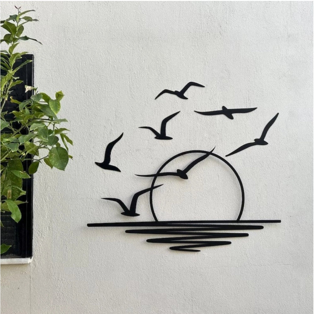 Generic Seagulls at Sunrise Coastal Wooden Wall Decor â€“ Black