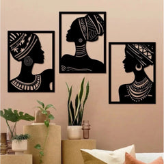 Generic African Elegance Wooden Wall Decor â€“ Set of 3 Panels (Black)