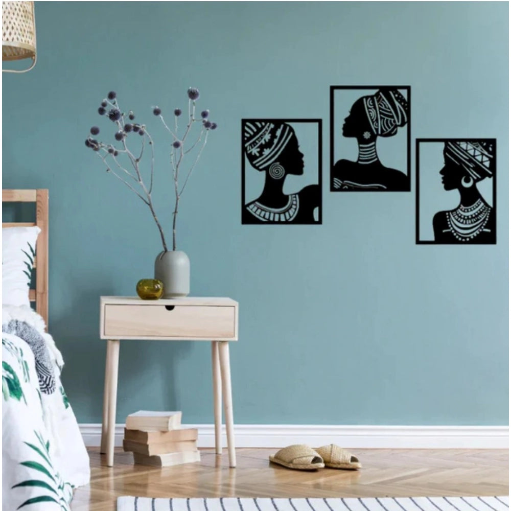 Generic African Elegance Wooden Wall Decor â€“ Set of 3 Panels (Black)