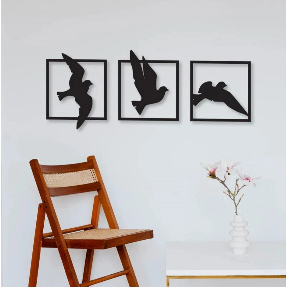 Generic Birds in Frame Wooden Wall Decor â€“ Set of 3 Panels (Black)