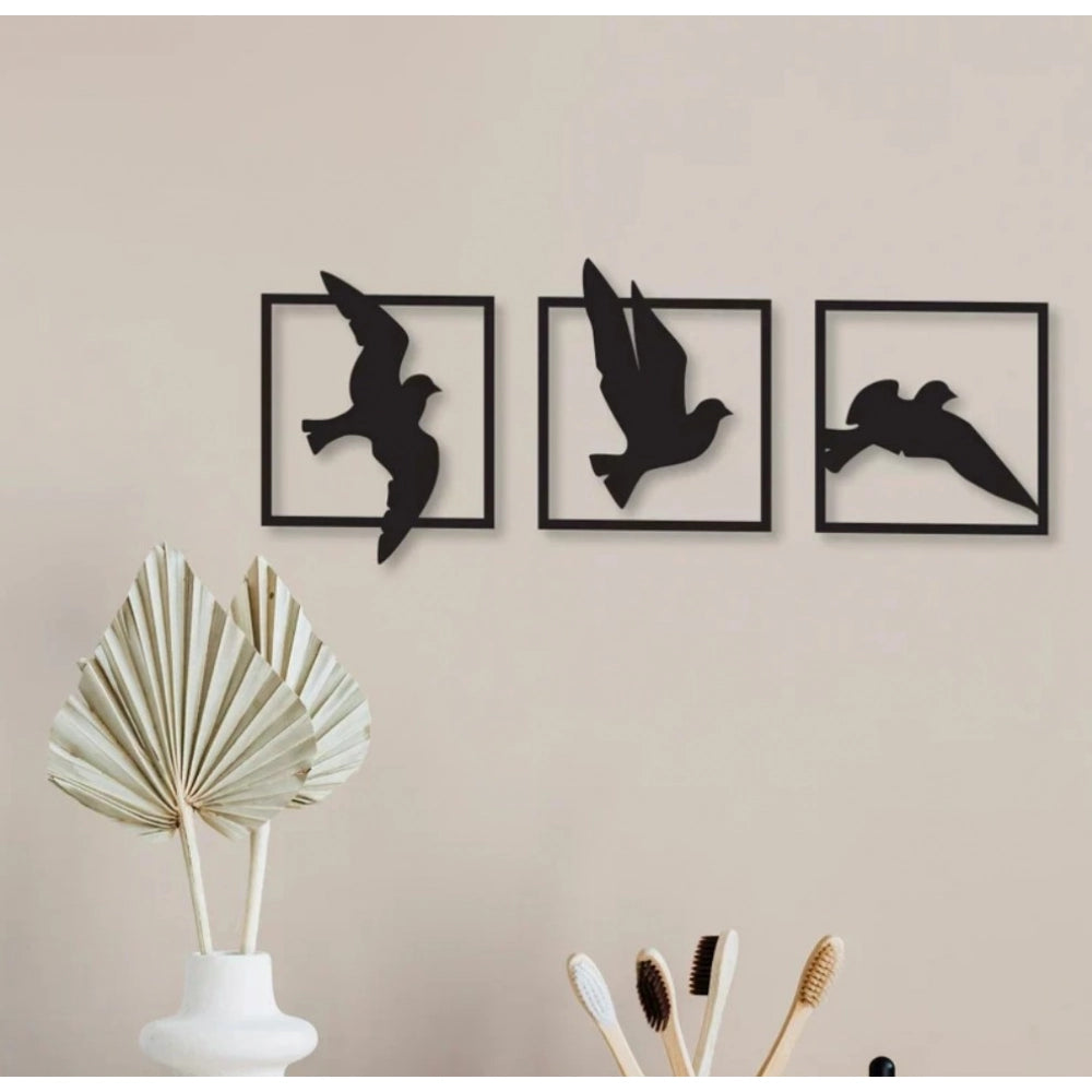 Generic Birds in Frame Wooden Wall Decor â€“ Set of 3 Panels (Black)