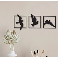 Generic Birds in Frame Wooden Wall Decor â€“ Set of 3 Panels (Black)