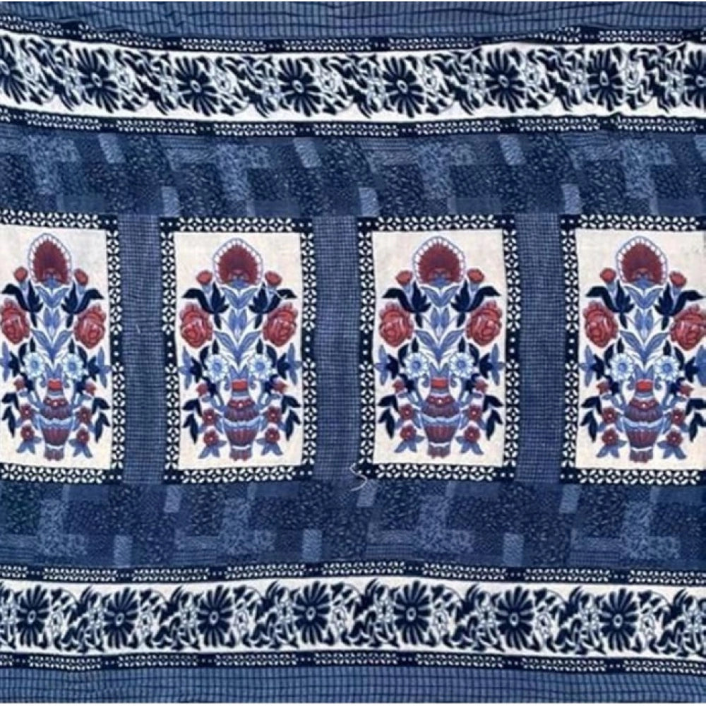 जेनरिक फ्लीस फ्लोरल प्रिंटेड डबल पोलर वार्म बेडशीट 2 पिलो कवर के साथ (नीला)