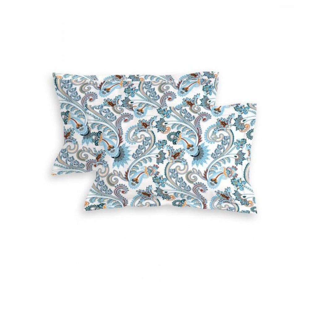 सामान्य कॉटन ब्लेंड फ्लोरल प्रिंटेड डबल बेडशीट और 2 पिलो कवर (सफेद)