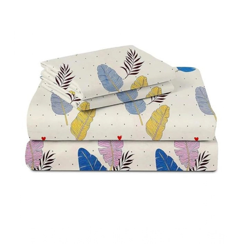 सामान्य कॉटन ब्लेंड फ्लोरल प्रिंटेड डबल बेडशीट और 2 पिलो कवर (ऑफ-व्हाइट)