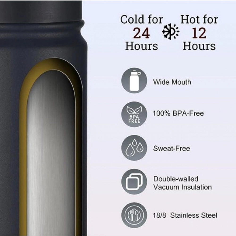 स्क्रू ढक्कन वाली 1000 मिलीलीटर डबल वॉल इंसुलेटेड स्टेनलेस स्टील पानी की बोतल (काला)