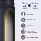 Generic 1000 Ml Double Wall Insulated Stainless Steel Water Bottle With Screw Lid (Black)