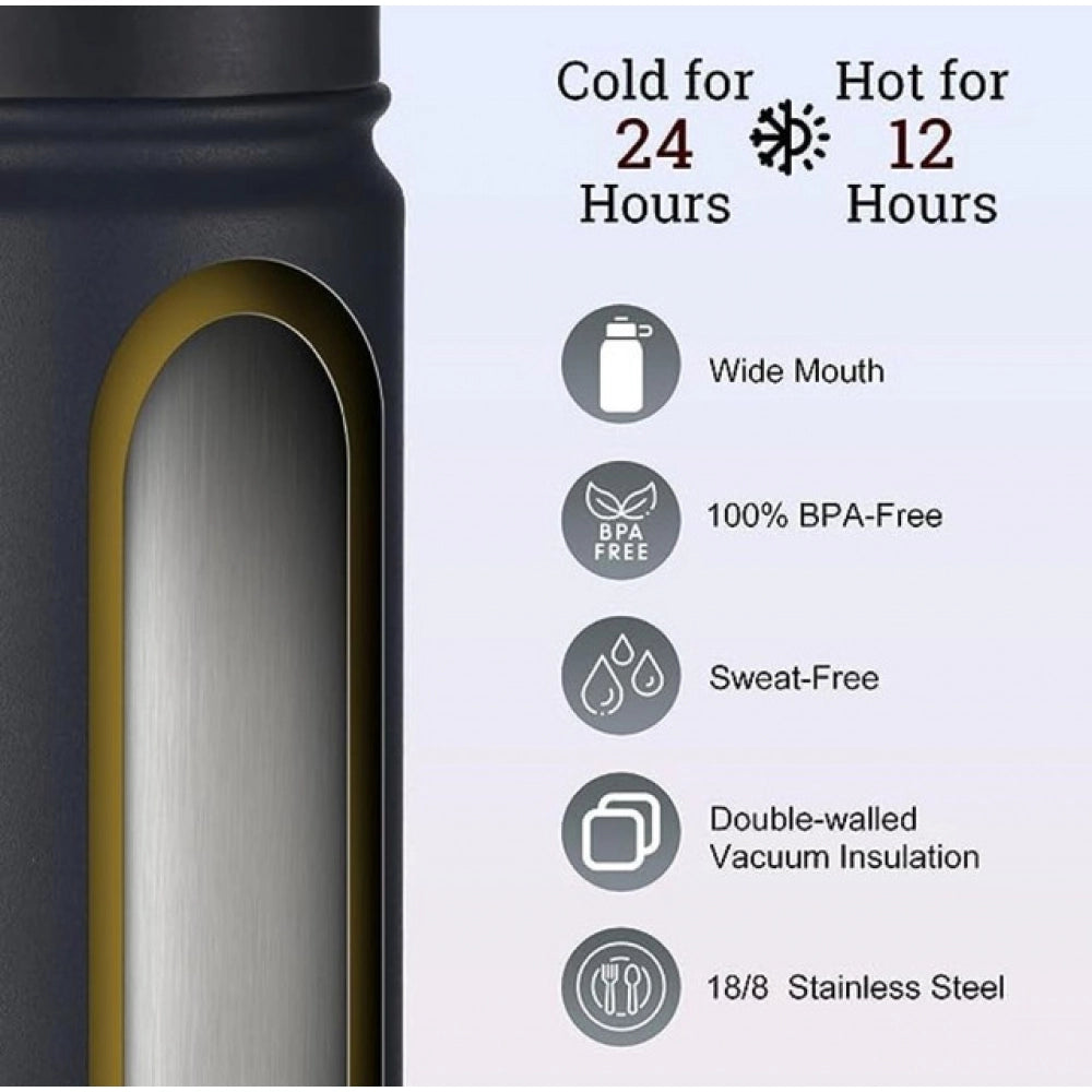 स्क्रू ढक्कन वाली 650 मिलीलीटर की डबल वॉल इंसुलेटेड स्टेनलेस स्टील पानी की बोतल (काला)