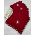  Women's Chiffon Butti Dotted Saree With Unstitched Blouse 5.5Mtr (Red)