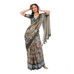 Generic Women's Polyester Printed Ready To Wear Saree With Unstitched Blouse 5.5 MtrÂ (Light Grey)