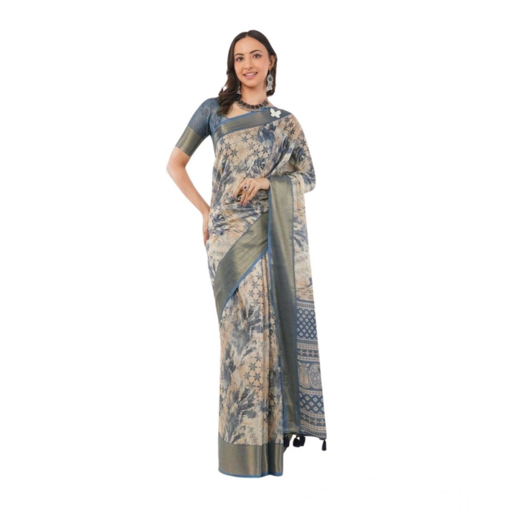 Generic Women's Polyester Printed Saree With Unstitched Blouse 5.5 MtrÂ (Multicolor)
