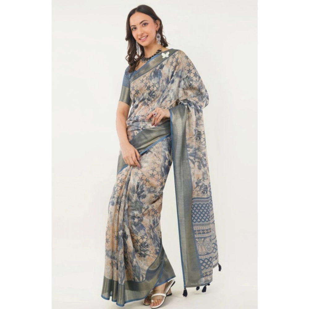 Generic Women's Polyester Printed Saree With Unstitched Blouse 5.5 MtrÂ (Multicolor)