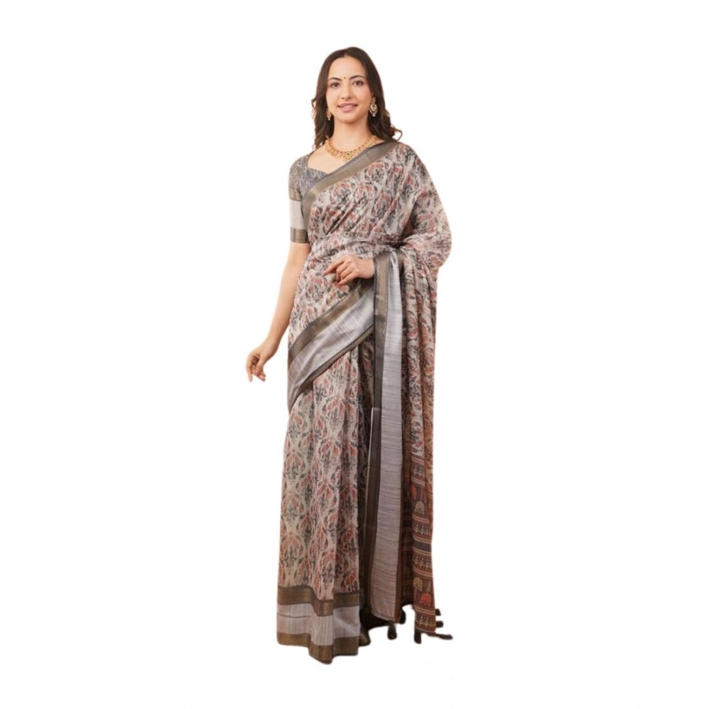 Generic Women's Polyester Printed Saree With Unstitched Blouse 5.5 MtrÂ (Multicolor)