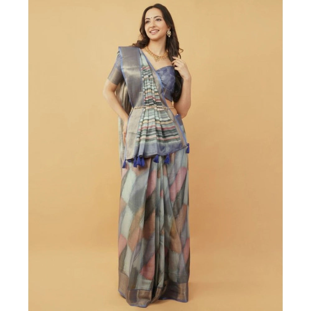 Generic Women's Polyester Printed Saree With Unstitched Blouse 5.5 MtrÂ (Multicolor)