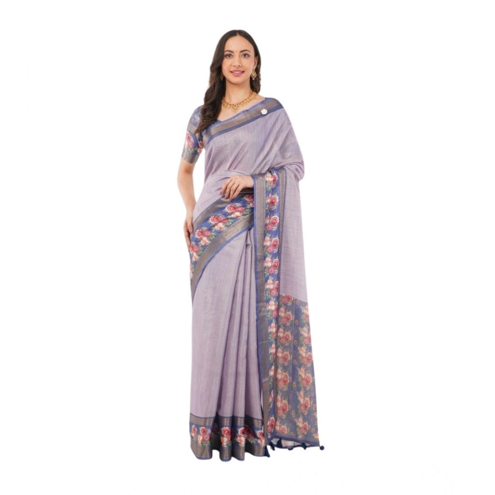 Generic Women's Polyester Printed Saree With Unstitched Blouse 5.5 MtrÂ (Purple)