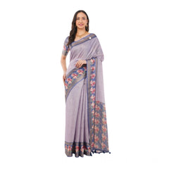 Generic Women's Polyester Printed Saree With Unstitched Blouse 5.5 MtrÂ (Purple)