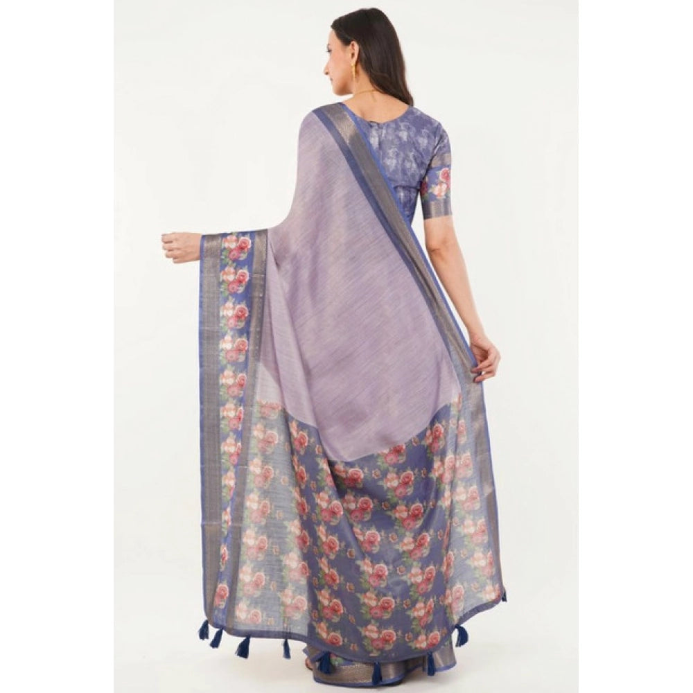 Generic Women's Polyester Printed Saree With Unstitched Blouse 5.5 MtrÂ (Purple)