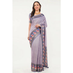 Generic Women's Polyester Printed Saree With Unstitched Blouse 5.5 MtrÂ (Purple)