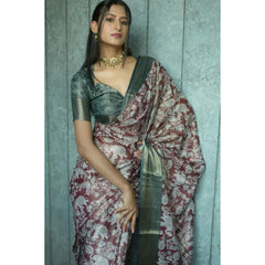 Generic Women's Polyester Printed Saree With Unstitched Blouse 5.5 MtrÂ (Maroon)