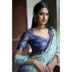 Generic Women's Polyester Printed Saree With Unstitched Blouse 5.5 MtrÂ (Green)