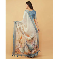 Generic Women's Polyester Printed Saree With Unstitched Blouse 5.5 MtrÂ (Cream)