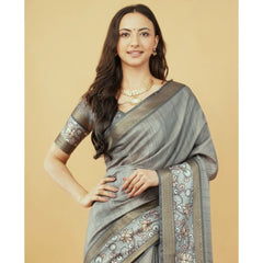 Generic Women's Polyester Printed Saree With Unstitched Blouse 5.5 MtrÂ (Grey)