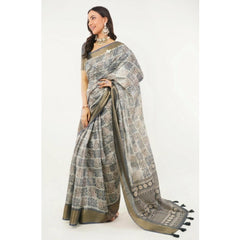 Generic Women's Polyester Printed Saree With Unstitched Blouse 5.5 MtrÂ (Grey)