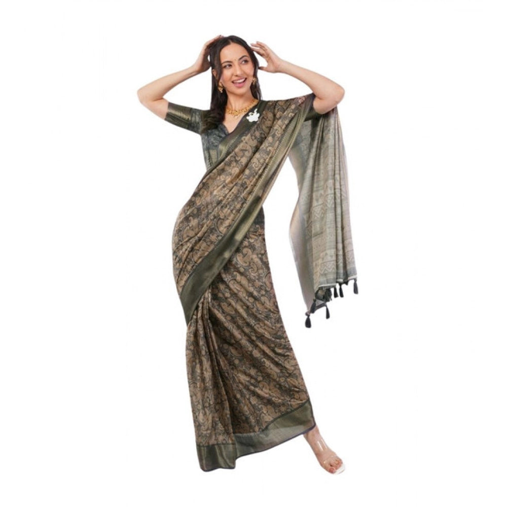 Generic Women's Polyester Printed Ready To Wear Saree With Unstitched Blouse 5.5 MtrÂ (Grey)