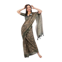 Generic Women's Polyester Printed Ready To Wear Saree With Unstitched Blouse 5.5 MtrÂ (Grey)