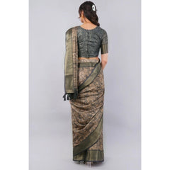 Generic Women's Polyester Printed Ready To Wear Saree With Unstitched Blouse 5.5 MtrÂ (Grey)