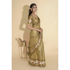 Generic Women's Polyester Printed Saree With Unstitched Blouse 5.5 MtrÂ (Gold)
