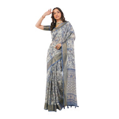 Generic Women's Polyester Printed Saree With Unstitched Blouse 5.5 MtrÂ (Grey)