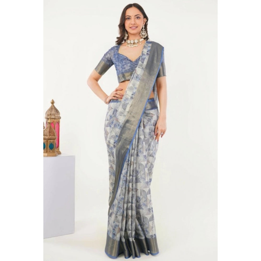 Generic Women's Polyester Printed Saree With Unstitched Blouse 5.5 MtrÂ (Grey)
