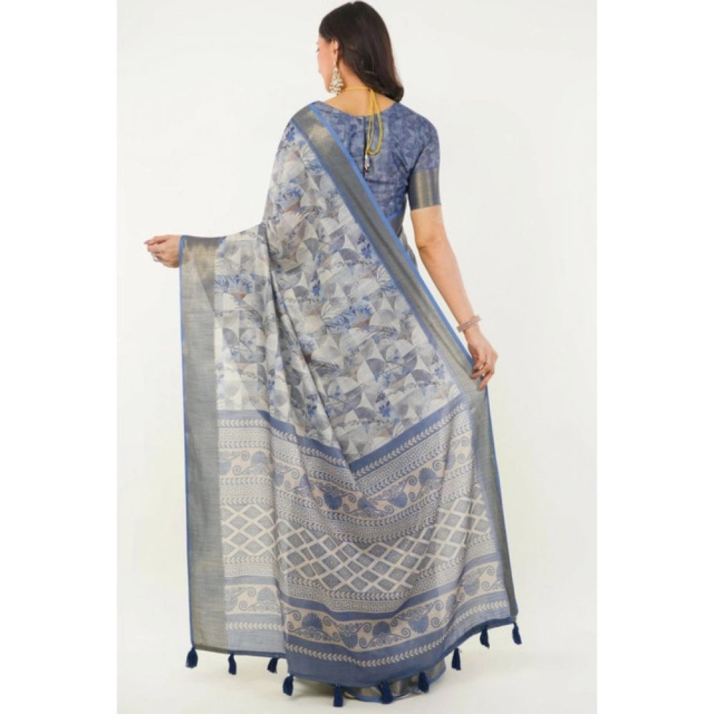 Generic Women's Polyester Printed Saree With Unstitched Blouse 5.5 MtrÂ (Grey)