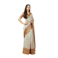 Generic Women's Polyester Printed Saree With Unstitched Blouse 5.5 MtrÂ (Off-White)